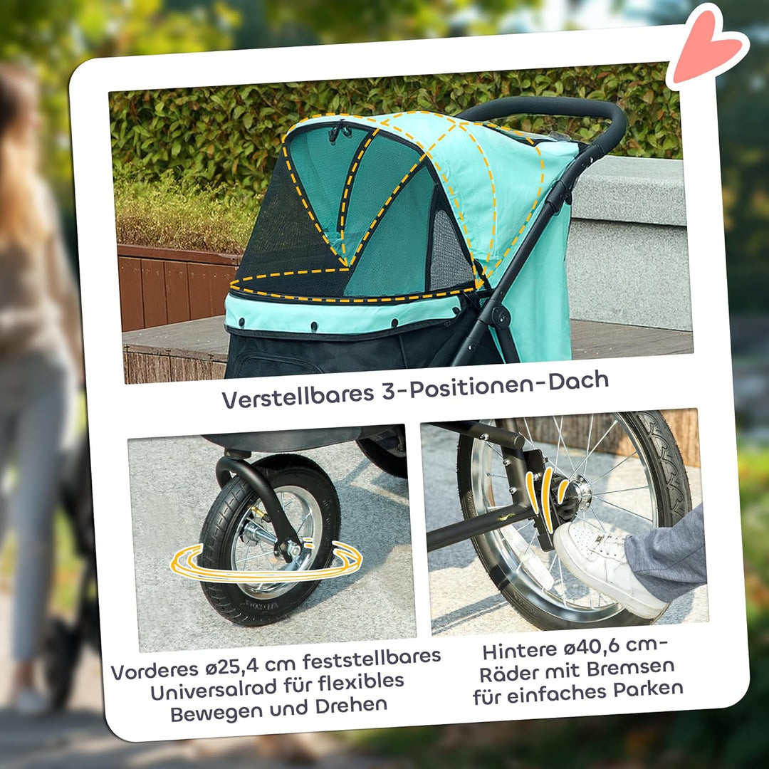 PawHut Hundewagen Jogger Hundebuggy klappbar für kleine Hunde &amp; Katzen bis 10 kg Katzenbuggy mit 3 g