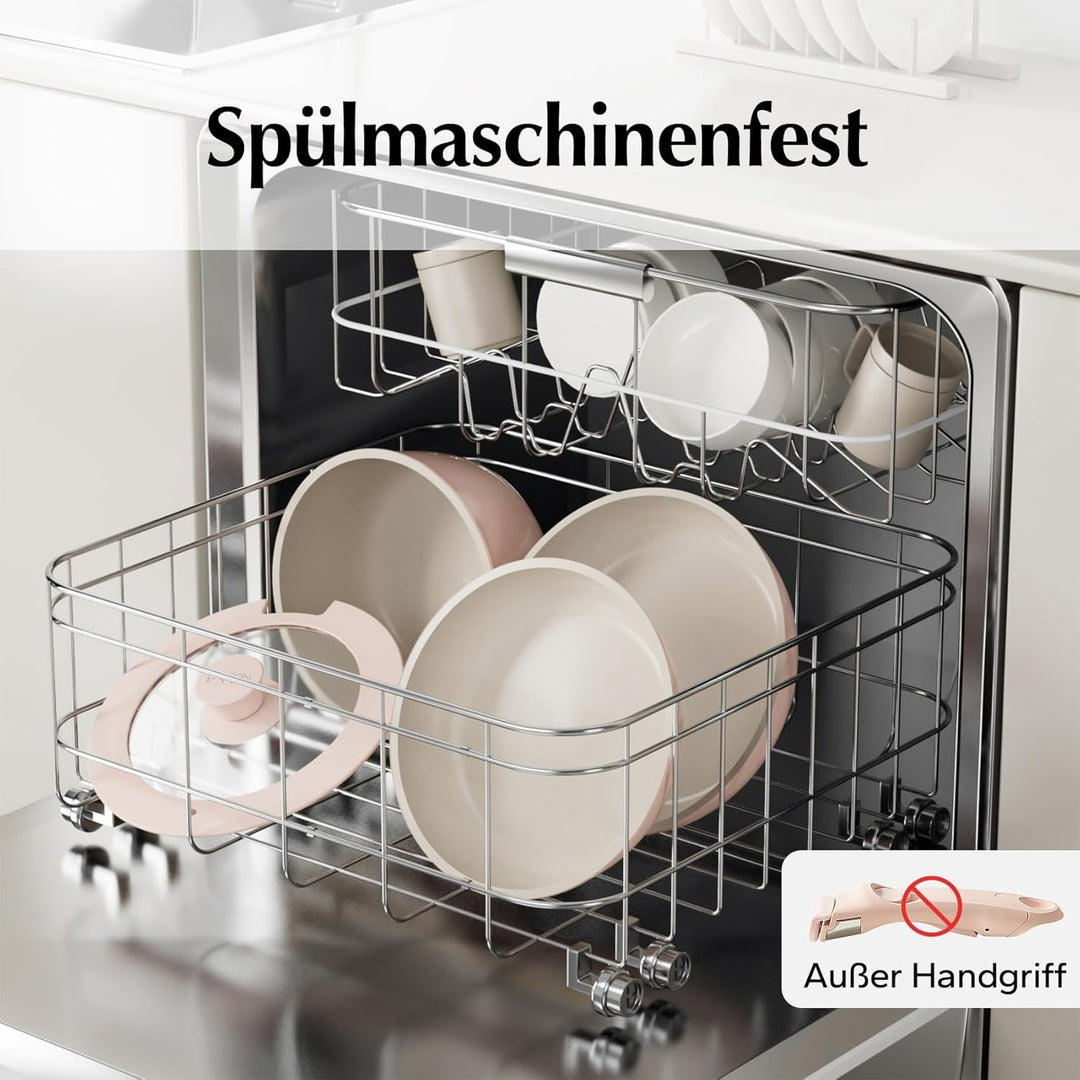 Redchef Pfannenset Keramik mit Abnehmbaren Griff, Wohnmobil Kochgeschirr Set für Camping, Keramik Un