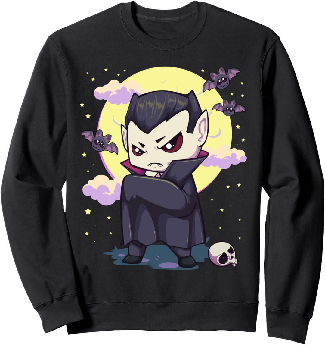Pastel Goth Kawaii Vampir mit Fledermäusen und Vollmond Sweatshirt