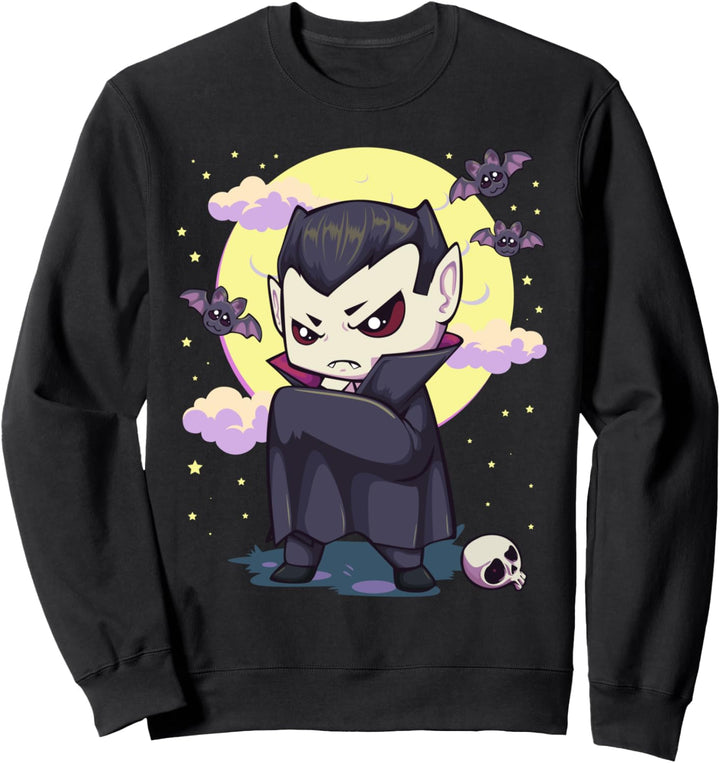 Pastel Goth Kawaii Vampir mit Fledermäusen und Vollmond Sweatshirt