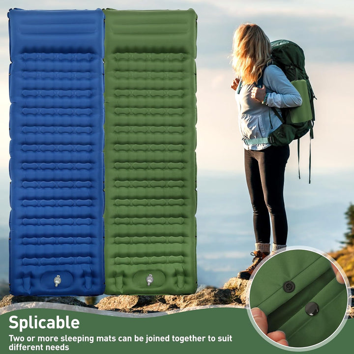 Isomatte Camping, 12CM Verdicktes Luftmatratze mit Fusspresse Pumpe,Luftverlust verhindern Aufblasba