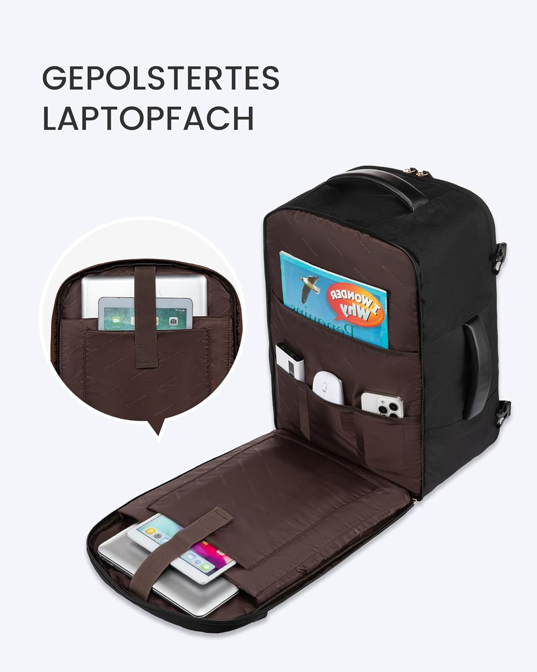 LOVEVOOK Rucksack Handgepäck Flugzeug, Reiserucksack Herren Damen Gross, 40L Cabin Bag Bordgepäck Ru