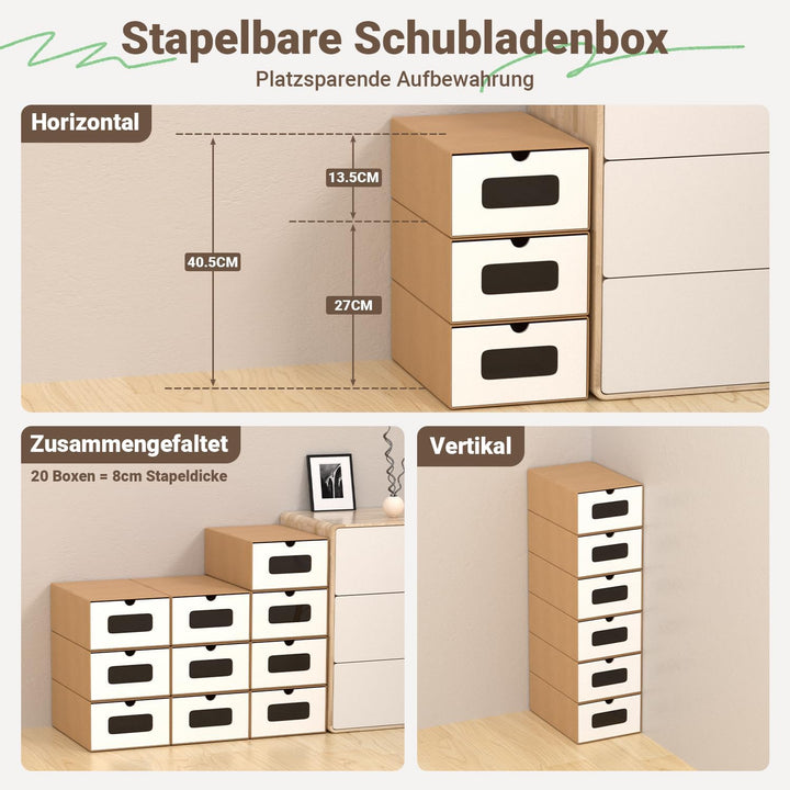 Aufbewahrungsboxen mit Sichtfenster &amp; Schublade, 10er Set, 33x30x35 cm, Stapelbare Schuhkartons aus