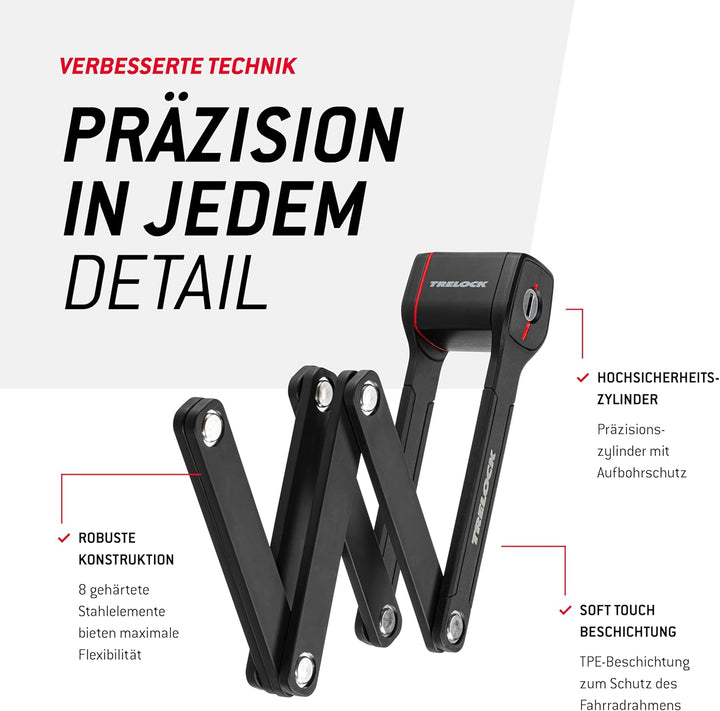 TRELOCK Fold-it Daily – Faltschloss 110 cm – inkl. X-Press-Halterung mit Tracking Tag Fach – Fahrrad