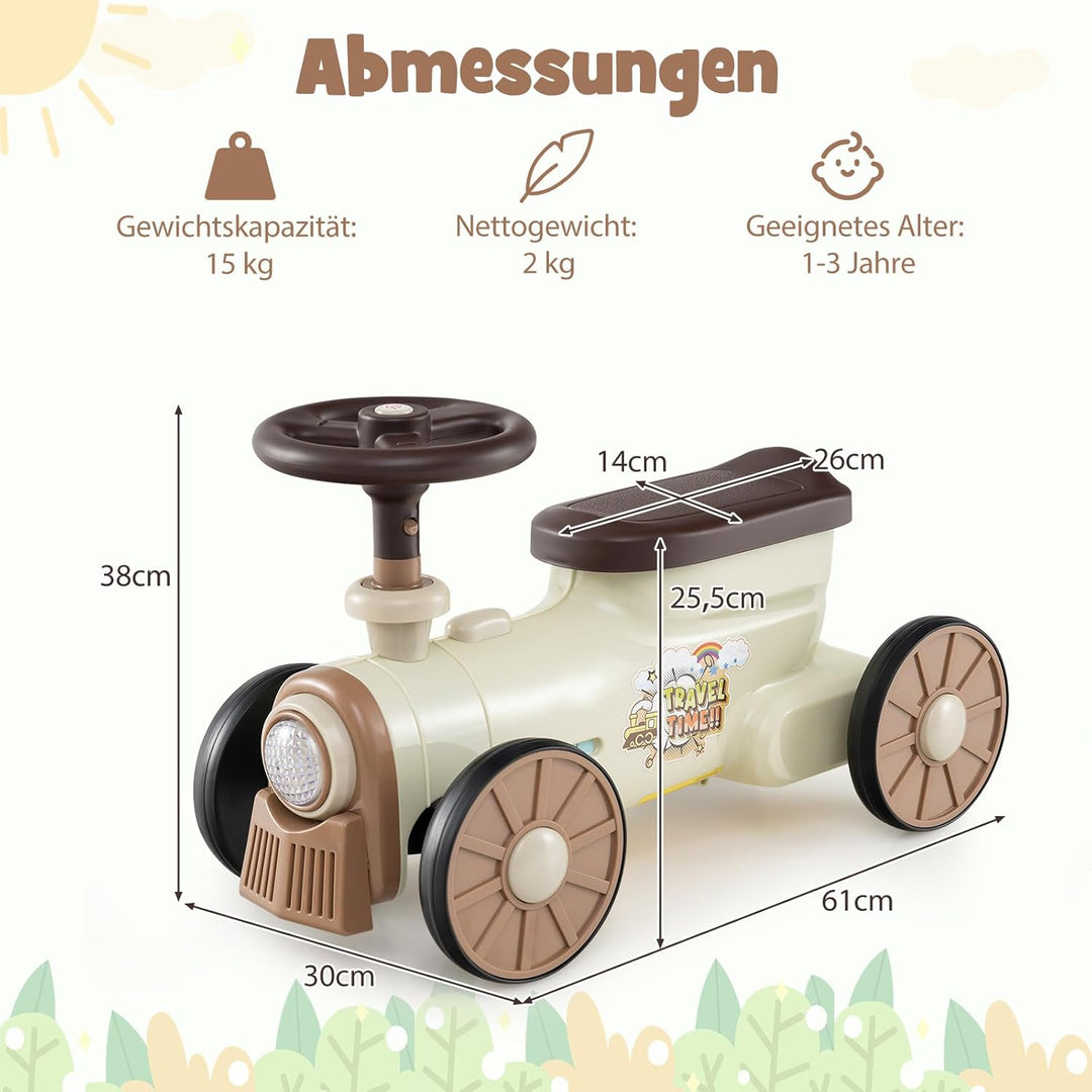 COSTWAY Rutschauto, Rutschfahrzeug mit Lenkrad & Zugpfeifton-Taste & Stauraum unter Sitz, Rutscher K