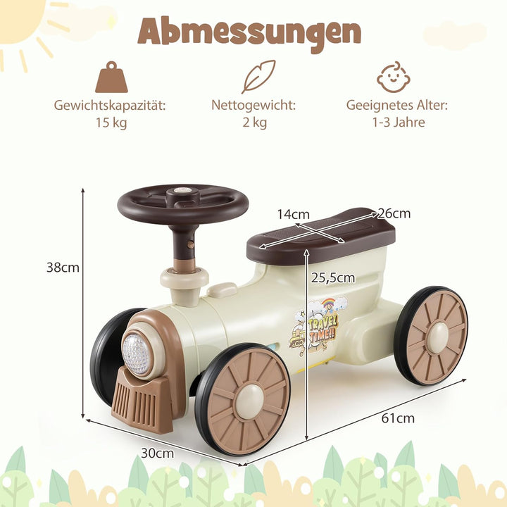 COSTWAY Rutschauto, Rutschfahrzeug mit Lenkrad & Zugpfeifton-Taste & Stauraum unter Sitz, Rutscher K