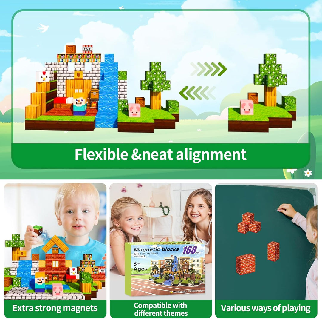 Magnetische Bausteine 168 Stück, 2.5CM Magnetblöcke, Montessori Sensorik Spielzeug, STEM Lernspielze