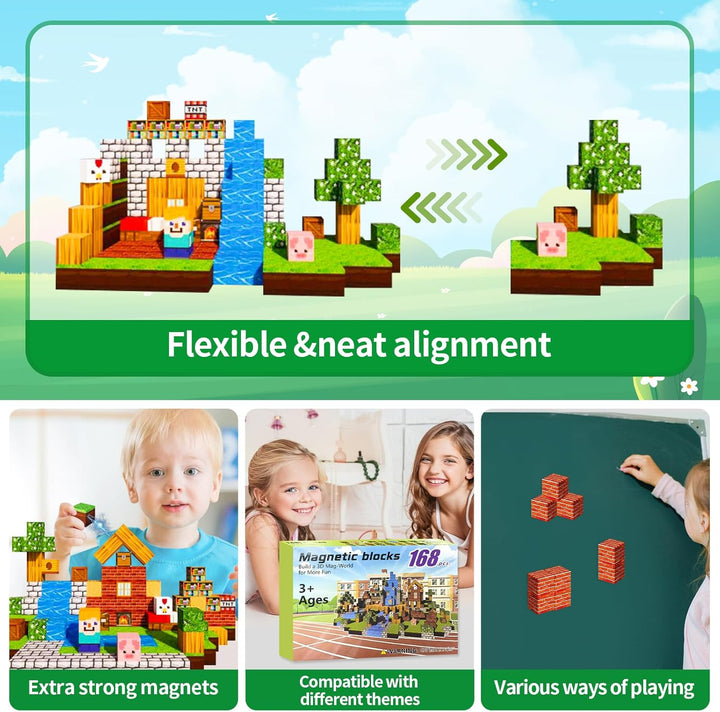 Magnetische Bausteine 168 Stück, 2.5CM Magnetblöcke, Montessori Sensorik Spielzeug, STEM Lernspielze