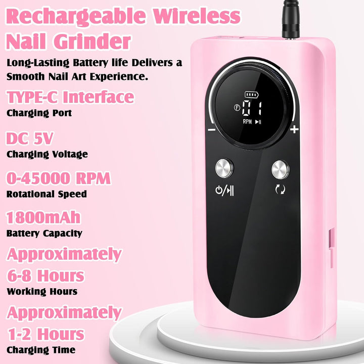 Elektrische Nagelfräser-45000 U/Min,12 in 1 Fräser Nägel Professioneller Set, LCD-Display,Verstellba