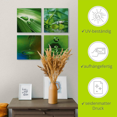 ARTLAND Leinwandbilder auf Holz Wandbild Bild Set 4 teilig je 40x40 cm Quadratisch Wellness Zen Pfla