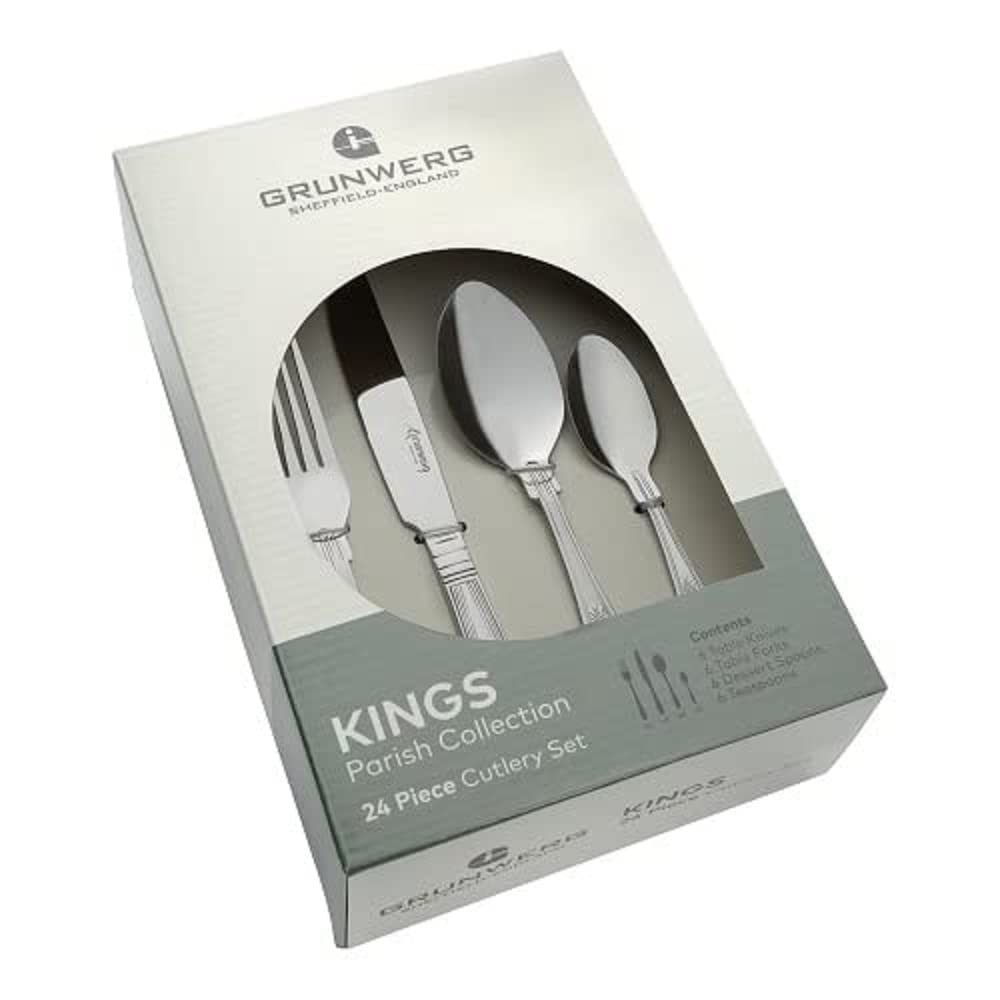 Grunwerg 24 teilig Besteck Set in einer Geschenkbox – KINGS STIL, 18/0 Edelstahl, gemischte Bestecks