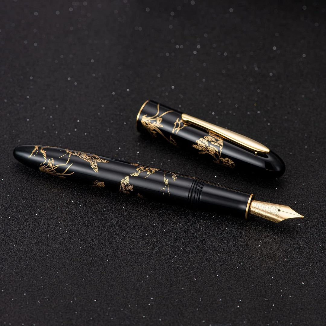 erofa Hongdian N23 Schwarz Hase Füllfederhalter, Iridium Extra Feine Feder Gold Trim, Neujahr Glück