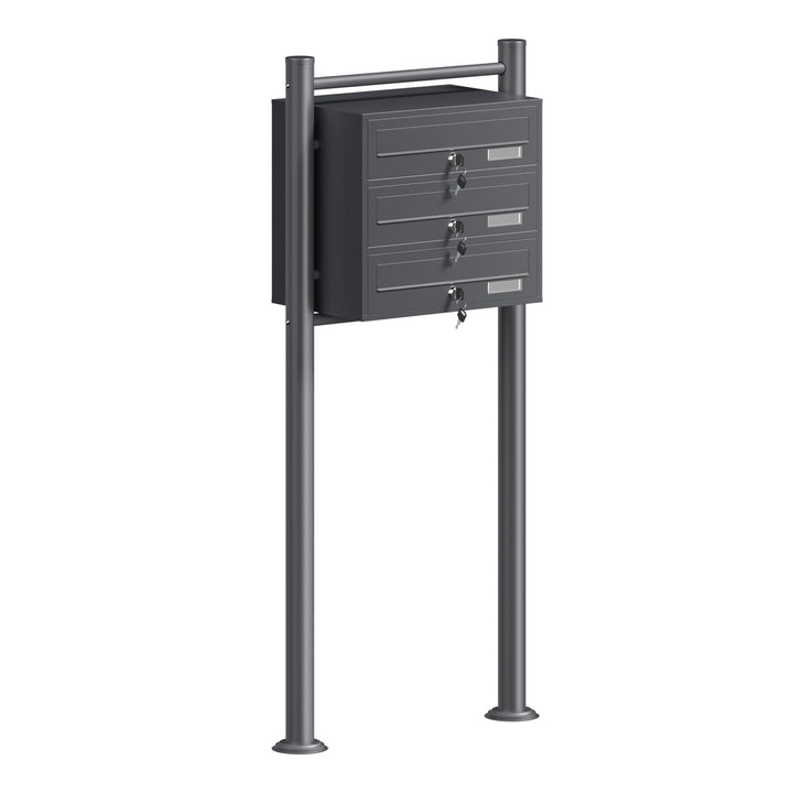 Wiltec 3er Briefkastenanlage Anthrazit 512 x 270 x 1150 mm, Standbriefkasten mit 3 Fächern, Schlüsse