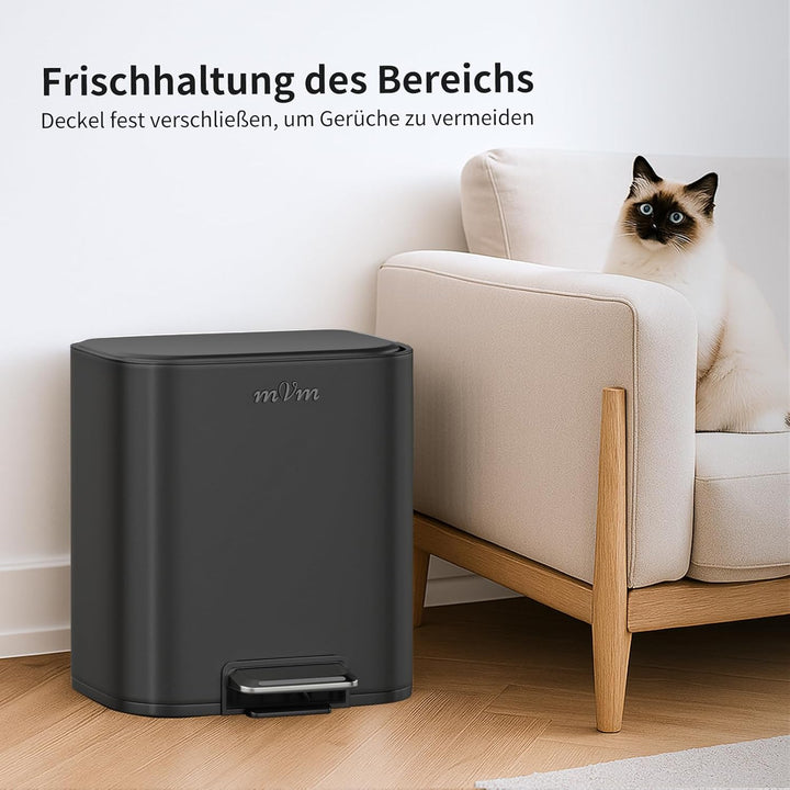 mVm Mülleimer Küche,20 Liter Abfalleimer mit Pedal,Treteimer mit Inneneimer aus Kunststoff,Tretmülle