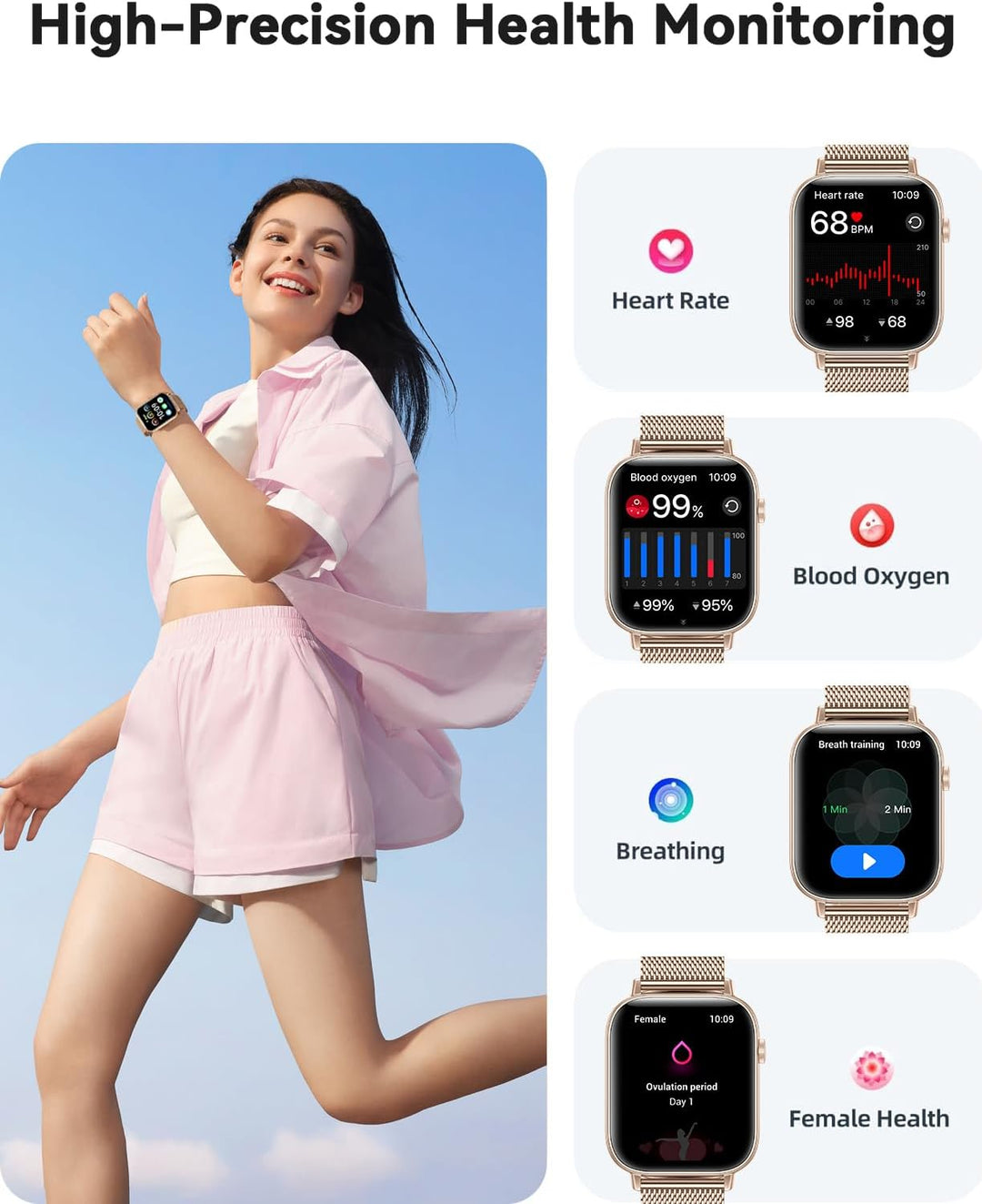 Smartwatch Damen, 1.83 Zoll HD-Display Smart Watch mit Telefonfunktion, 100+ Sportmodi Fitness Track