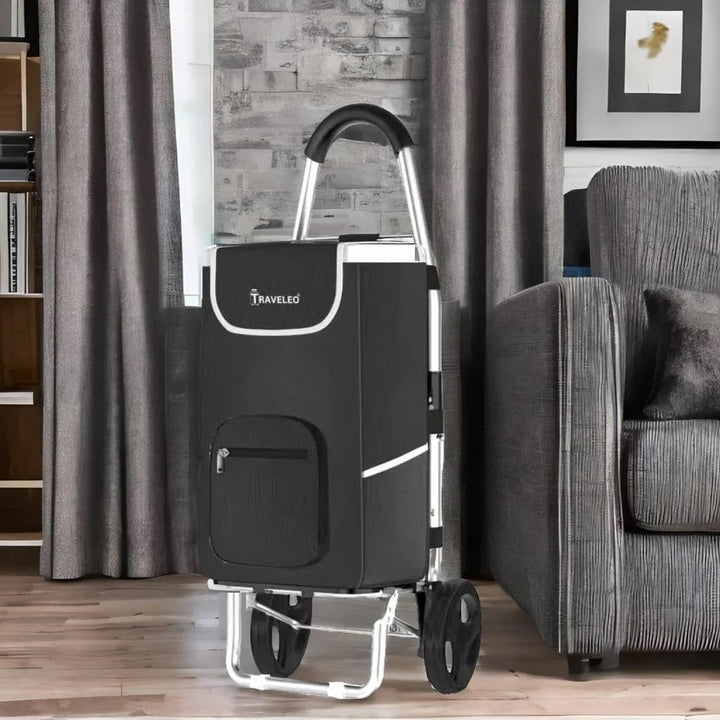 56 L Einkauf Trolley Einkaufswagen Shopping Trolley Tasche Aluminium Stabil Schwarz, Schwarz