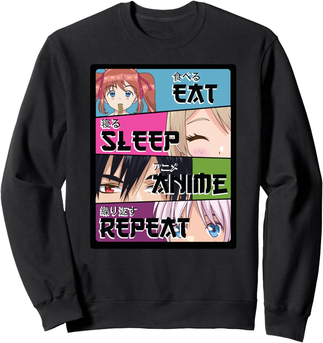 Manga Kawaii Anime - Eat Sleep Anime Repeat - Anime Otaku Sweatshirt