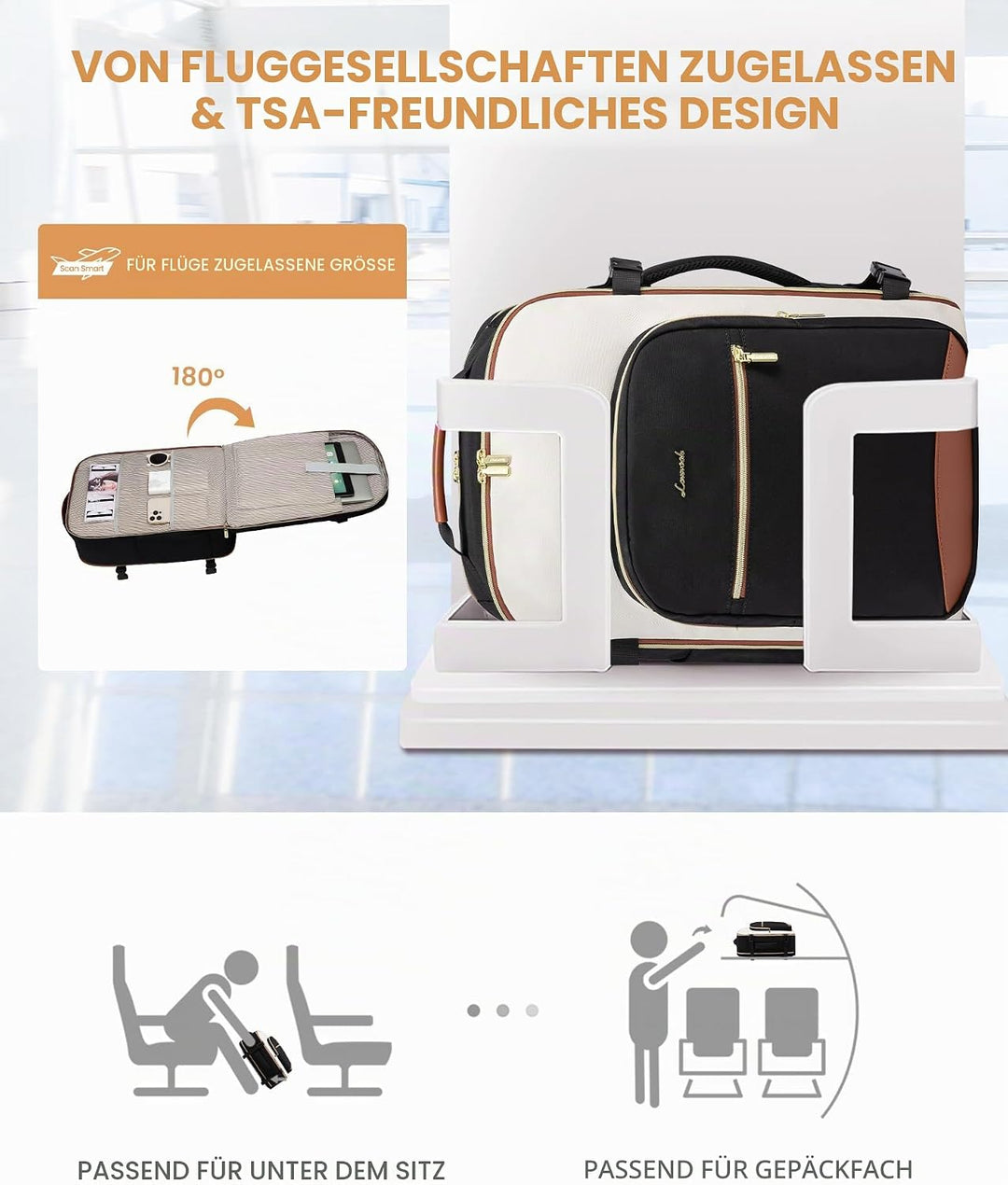 LOVEVOOK Handgepäck Rucksack Flugzeug, Reiserucksack Damen Gross 40L Herren Wasserdicht, Laptop Back