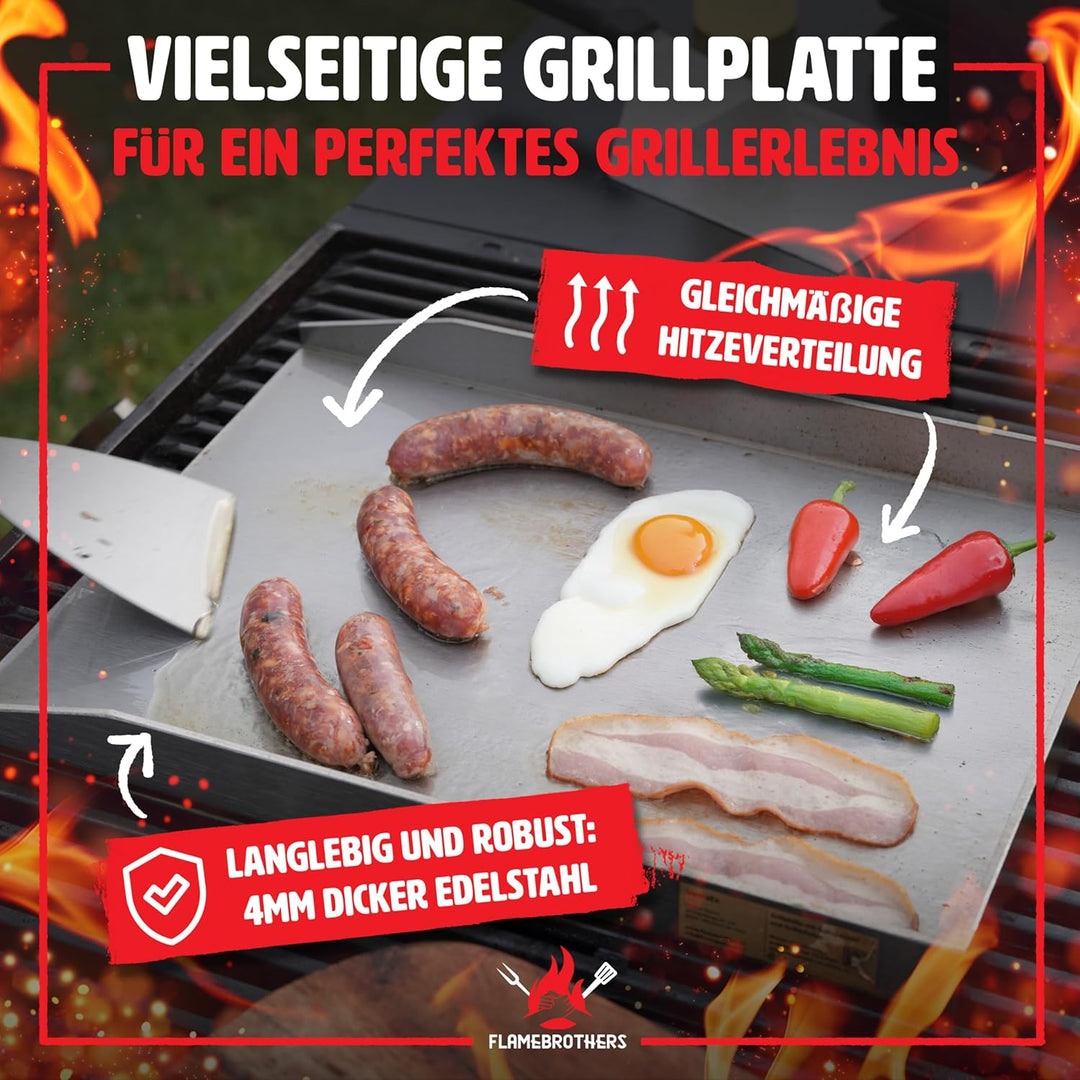 Plancha Grillplatte - All In Grillzubehör Set mit Grillspachtel & Grillschaber - 4mm rostfreier Edel