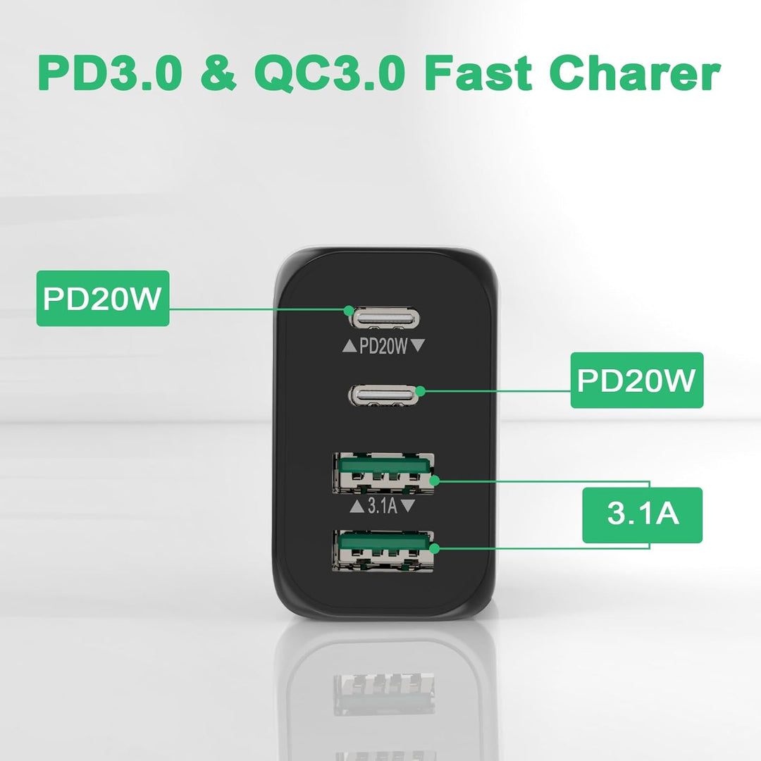 40W USB C Ladegerät, Gcstnn Schnellladegerät 2-Pack 4 Port PD3.0 QC3.0 USB C Ladestecker für iPhone