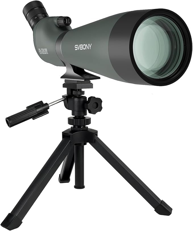 SVBONY SV28 100 mm Spektiv mit Upgrade-Stativ, kräftiges, höhenverstellbares, um 360° verstellbares