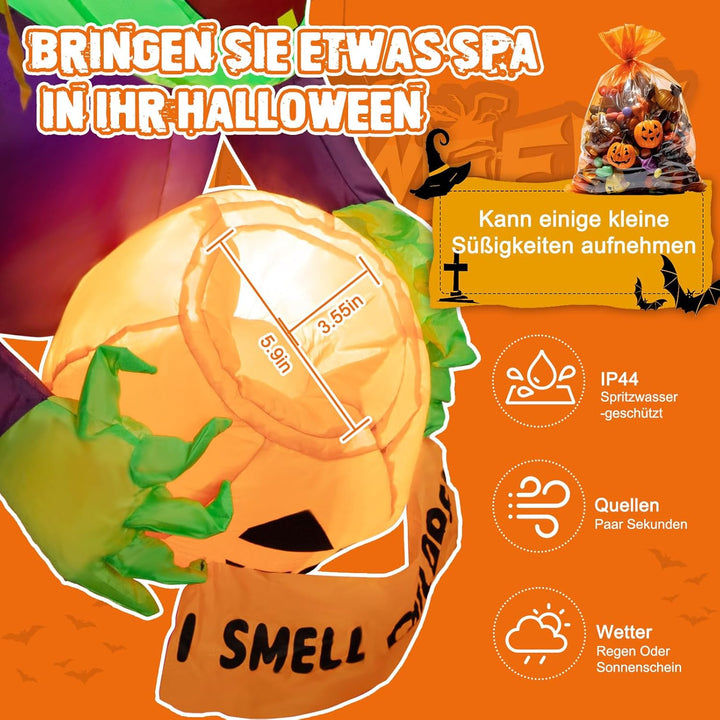 4,5 Ft Halloween deko Aufblasbar Hexe, Halloween deko Outdoor Fenster,Geisterhexen mit Kürbis-Bonbon