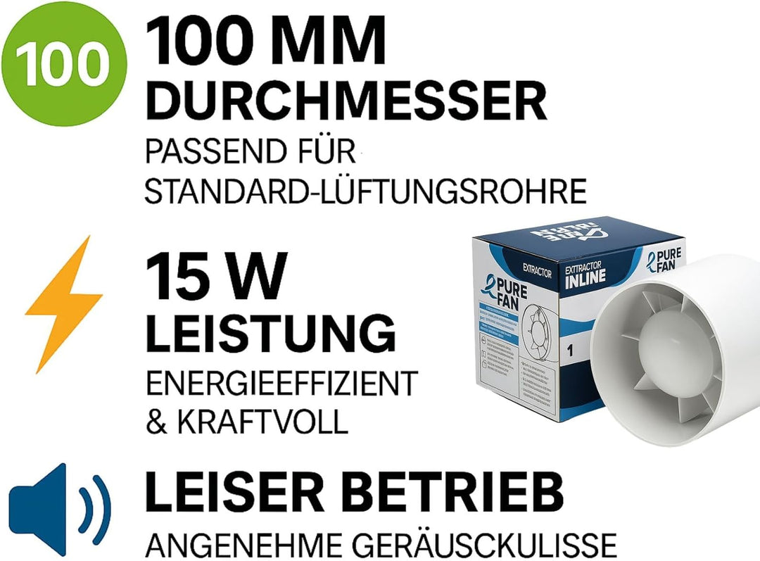 Weedness Grow Lüfter 107 m³/h 100 mm Anschluss - Anbau Indoor Abluft Rohrlüfter Abluftventilator Roh