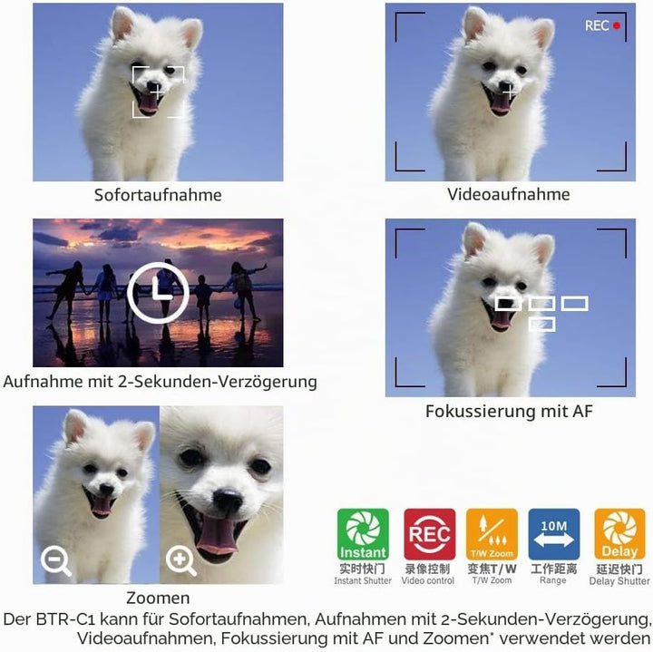 JJC BR-E1 Bluetooth Fernauslöser Fernbedienung für Canon EOS R10 R7 R6 R5 R3 R RP 90D 77D 850D 800D