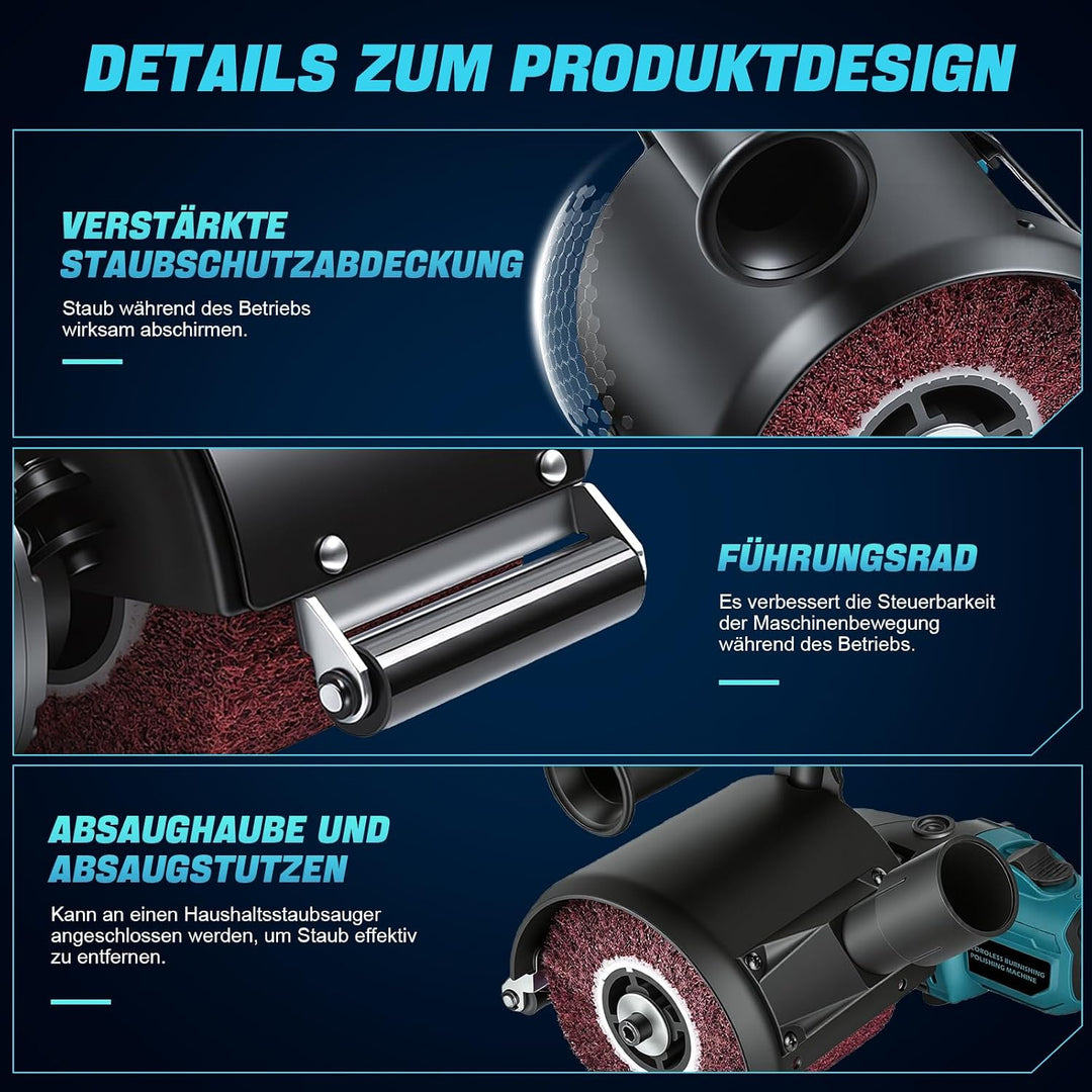 Satiniermaschine Bürstenschleifer Holz Kompatibel mit Makita 18V | 6 Geschwindigkeitsstufen, Leistun