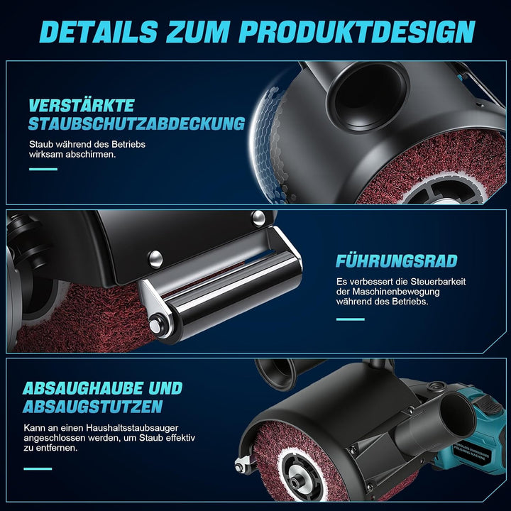 Satiniermaschine Bürstenschleifer Holz Kompatibel mit Makita 18V | 6 Geschwindigkeitsstufen, Leistun