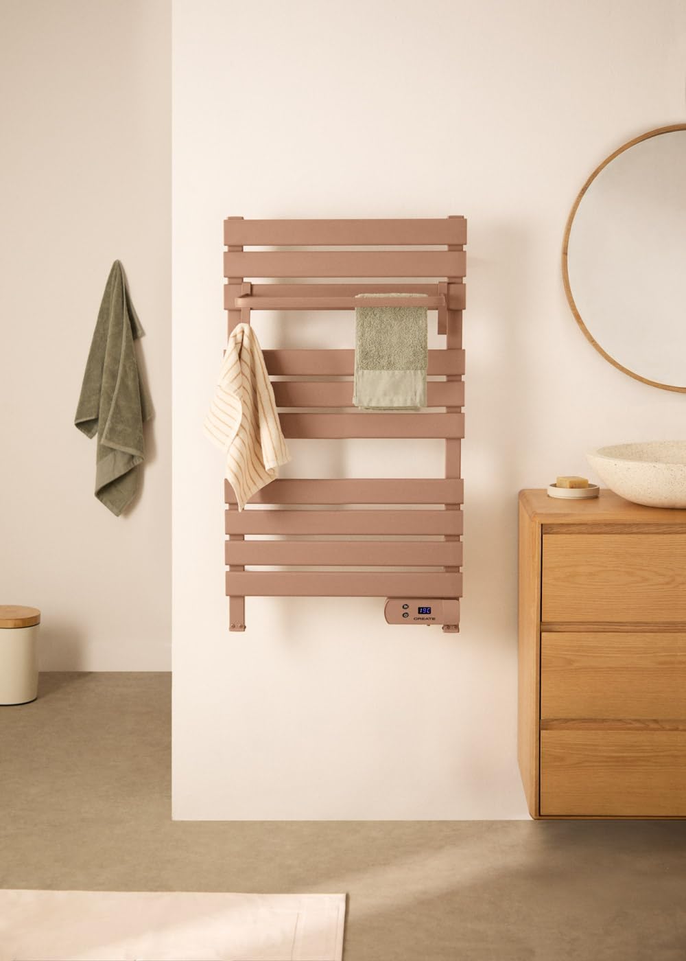 CREATE / WARM Towel 500W / Elektrischer Badheizkörper Mokka mit Regal / 96,9x55x5cm / Für Boden oder