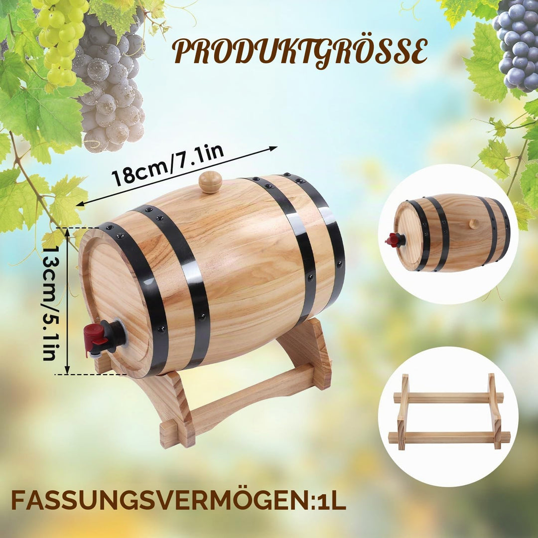 Tissting Weinfass, 1L Whiskyfass Aus Holz mit Bock und Zapfhahn, Vintage Holzfass Braufass Spirituos