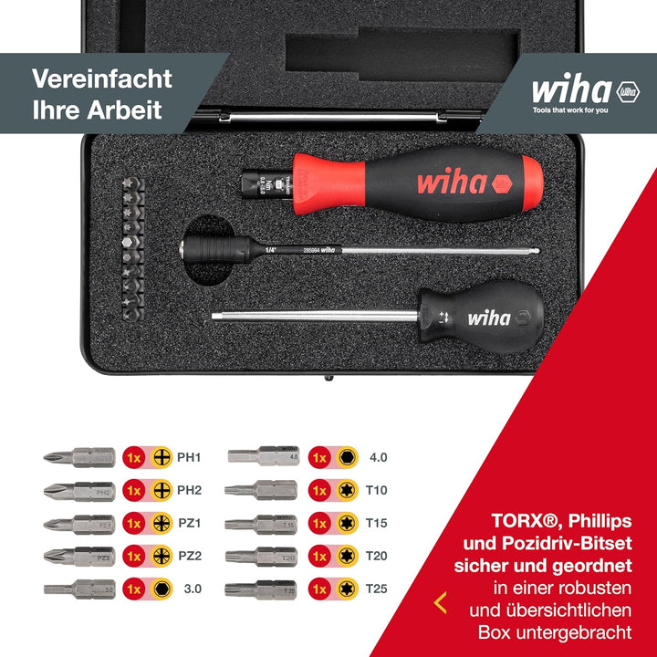 Wiha Drehmoment-Schraubendreher 0,8-5,0 Nm inkl. Box + Bitset TorqueVario®-S, 14-tlg., Pozidriv/ TOR