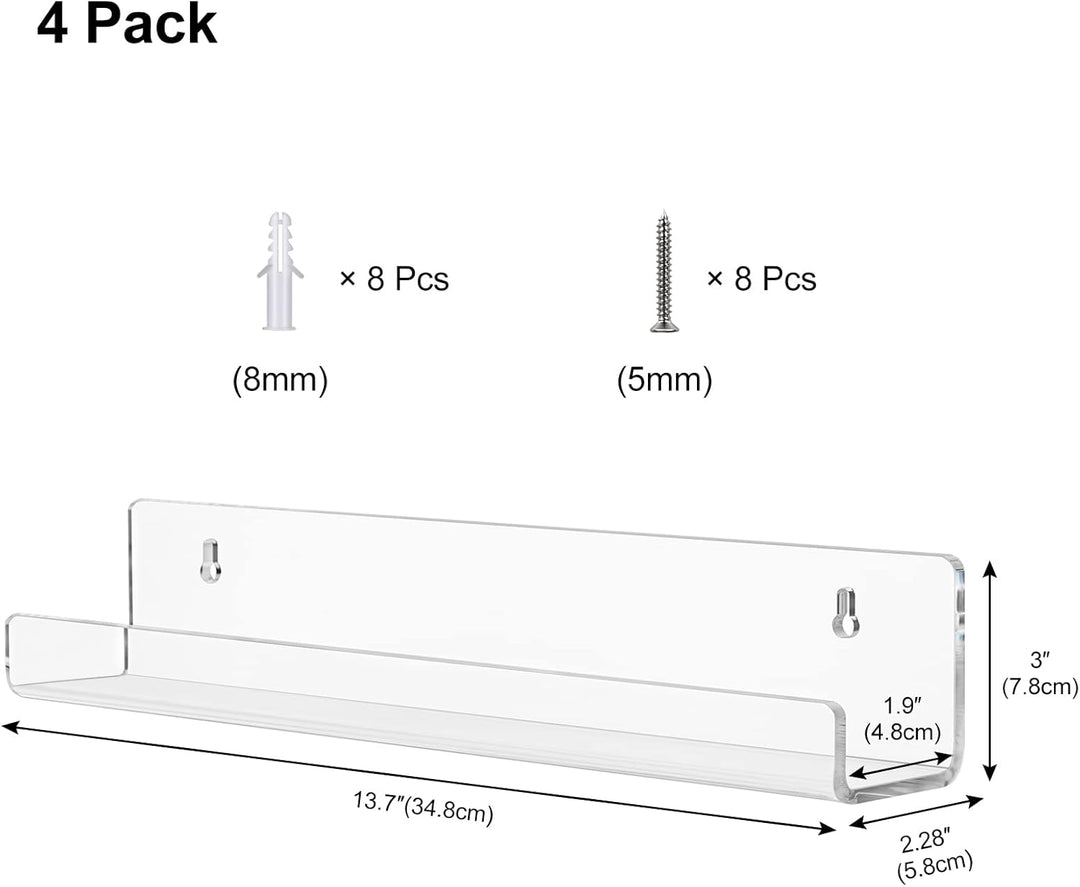 Ecoseao Schweberegal aus Acryl, transparent, zur Wandmontage, 4 Stück, unsichtbares Display-Regal, O