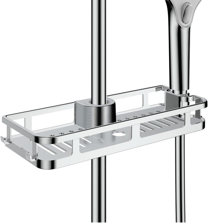 WENKO Duschablage Libertà Chrom, Duschregal mit Haken und Duschkopfhalter aus Kunststoff, Anbringung
