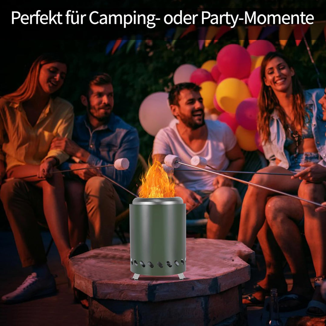 Rauchfreie Feuerstelle für Camping, Edelstahl Tischkamin, Tragbare Mini Feuertonne 14cm ⊘ * 20cm H B