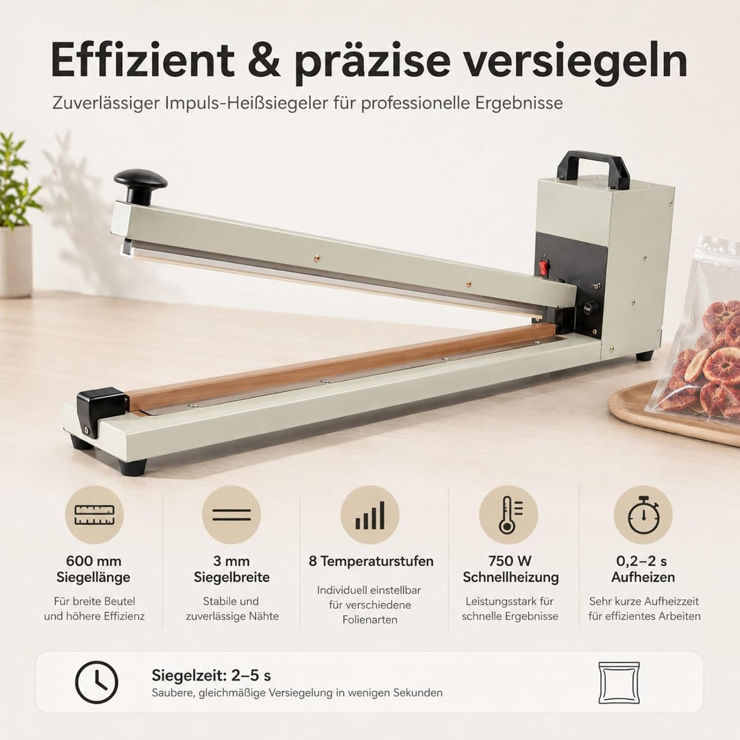 Heisssiegelgerät 600 mm Folienschweissgerät Impuls Schweissgerät 3mm Dichtungsbreite Balkenschweissg