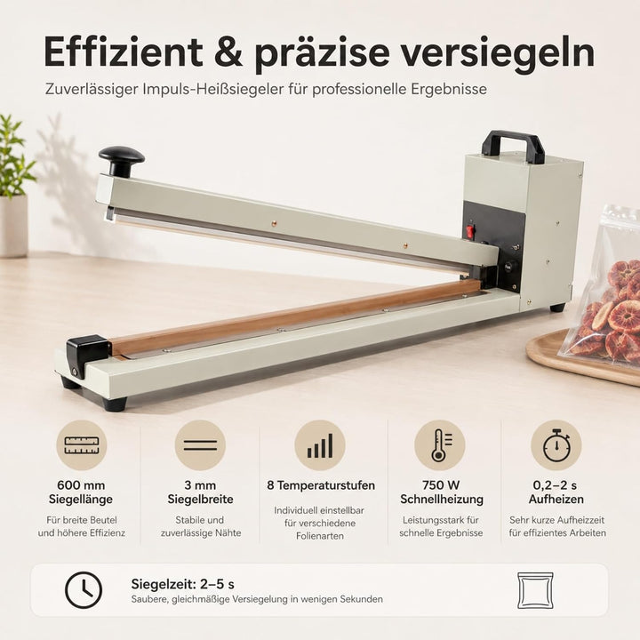 Heisssiegelgerät 600 mm Folienschweissgerät Impuls Schweissgerät 3mm Dichtungsbreite Balkenschweissg