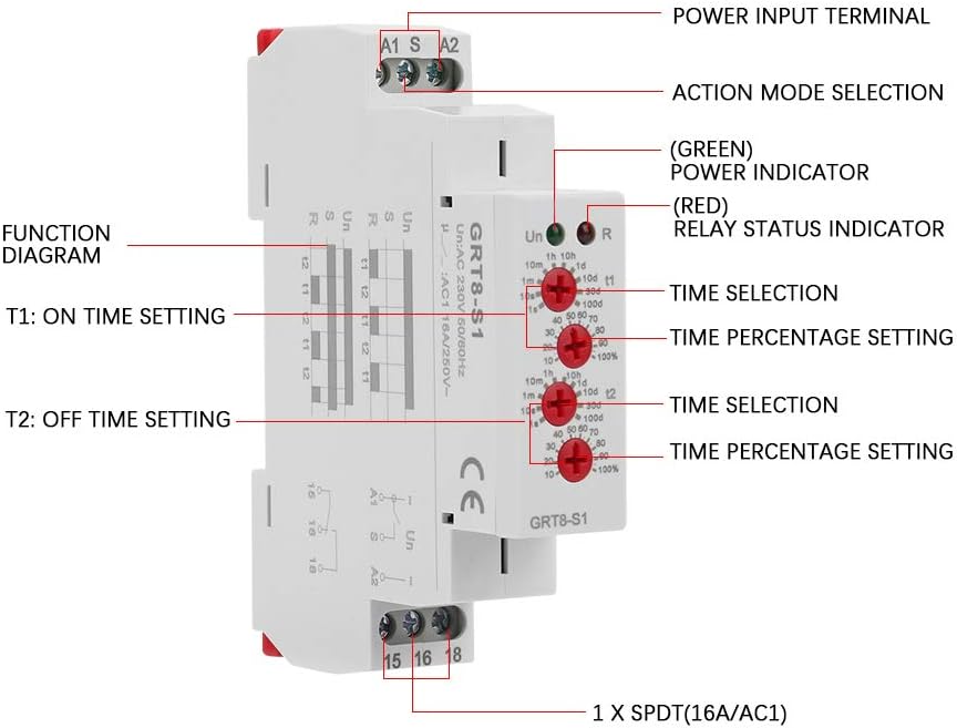 Zyklus-Timer-Relais GRT8-S1 Asymmetrischer Zyklus-Timer On/Off Zykluszeitwiederholung Relais AC 220
