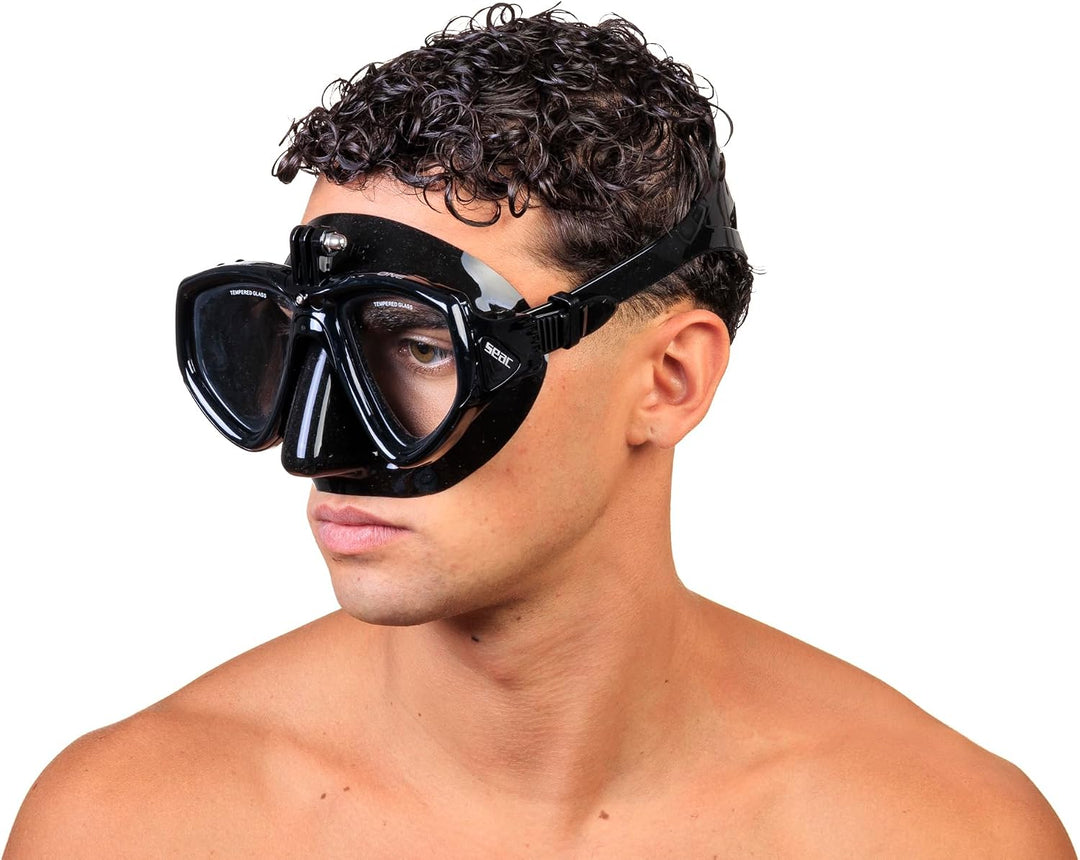 SEAC Unisex-Adult One Pro Maske mit Adapter für GoPro Videokamera zum Tauchen und Schnorcheln, Schwa