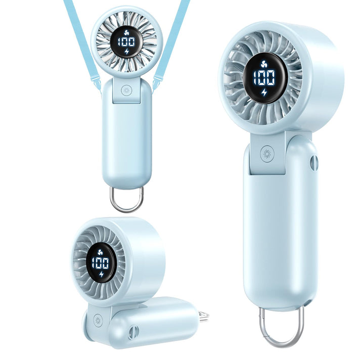 Handventilator mit LED-Anzeige, Mini Ventilator Tragbar Akku Wiederaufladbar, Faltbar USB Tischventi