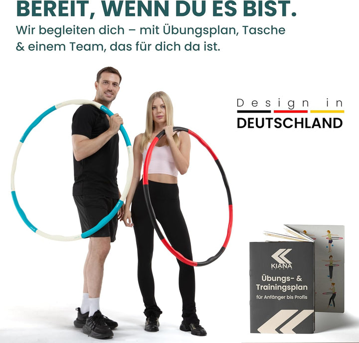 KIANA SPORTS® Hula Hoop Reifen Erwachsene inkl. Tasche und Übungsplan [1,2 kg] - Stabiler Hoola Hoop