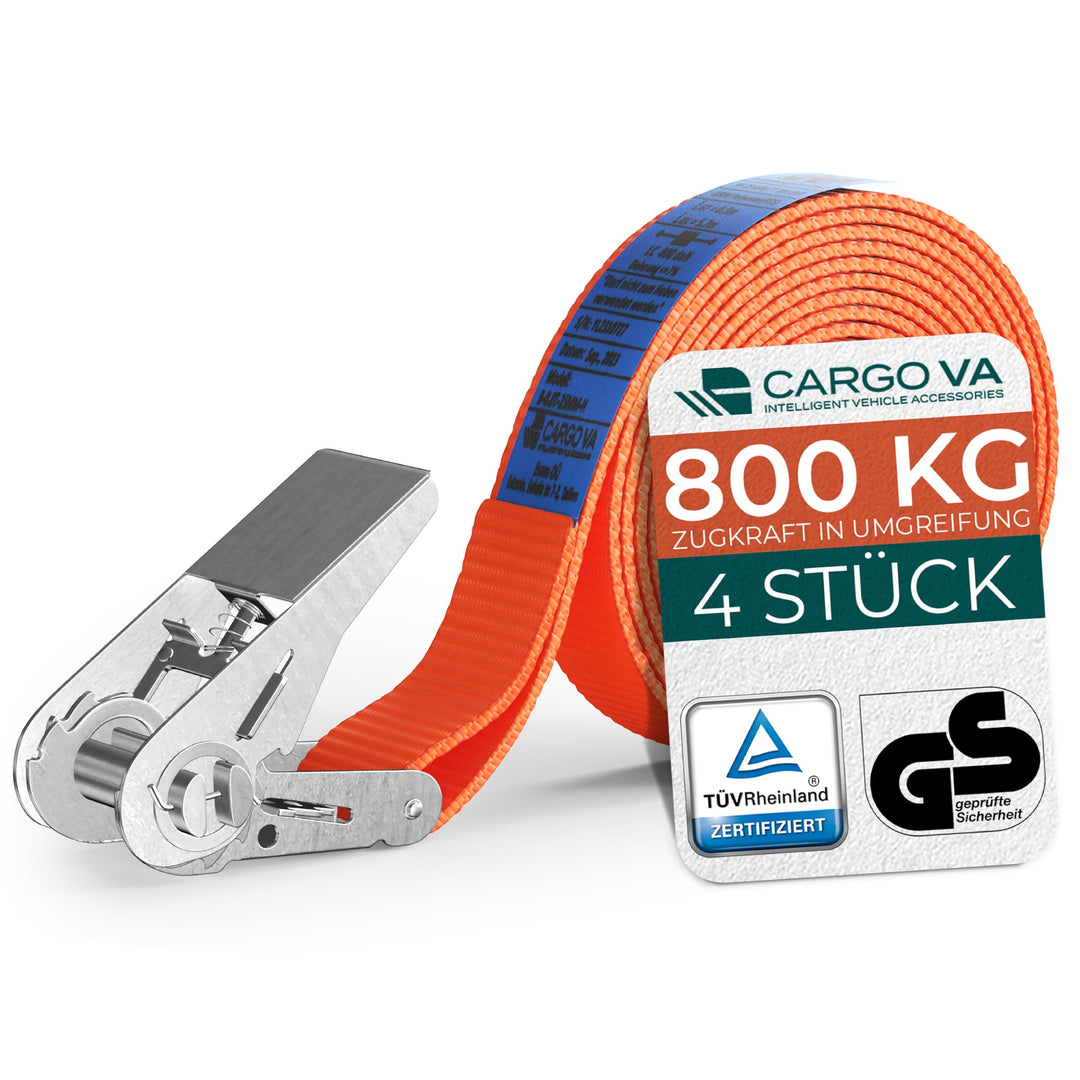 CargoVA® Robuste 800kg Spanngurte [4er Set] - TÜV/GS Zertifiziert & DIN - Vielseitig Einsetzbar - 25