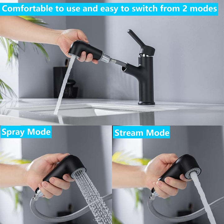 ONECE Wasserhahn Bad Schwarz mit ausziehbar Brause, Waschtischarmatur aus Messing Badarmatur Einhebe