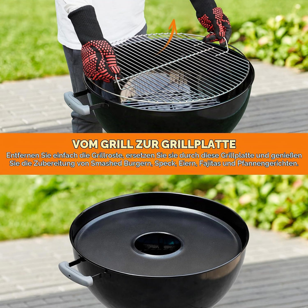 onlyfire Feuerplatte, Ø 54,5cm Grillring, Grillplatte für Weber 57cm Holzkohle Kugelgrill, Räucherof
