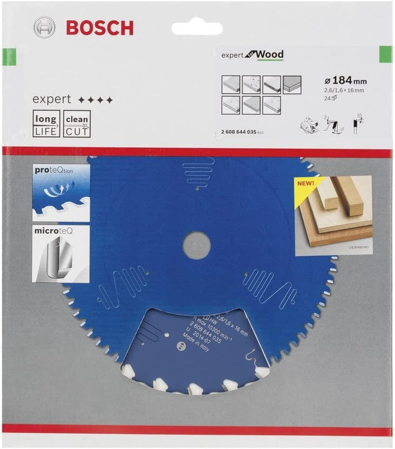 Bosch Professional 1x Kreissägeblatt Expert for Wood (Holz, Sägeblatt Ø 184 x 16 x 2,6 mm, 24 Zähne,