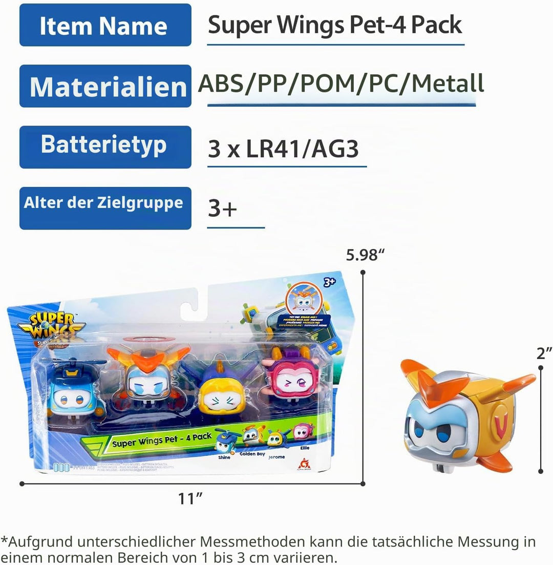 Super Wings EU770491 - Super Pets im 4er Pack, ca. 4,3 cm grosse Super Haustiere mit wechselbaren Ge
