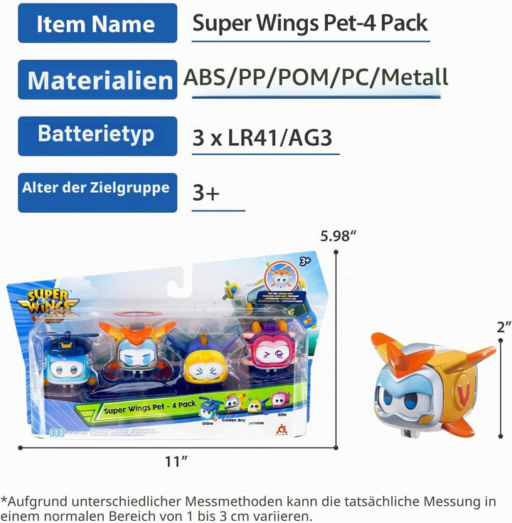 Super Wings EU770491 - Super Pets im 4er Pack, ca. 4,3 cm grosse Super Haustiere mit wechselbaren Ge