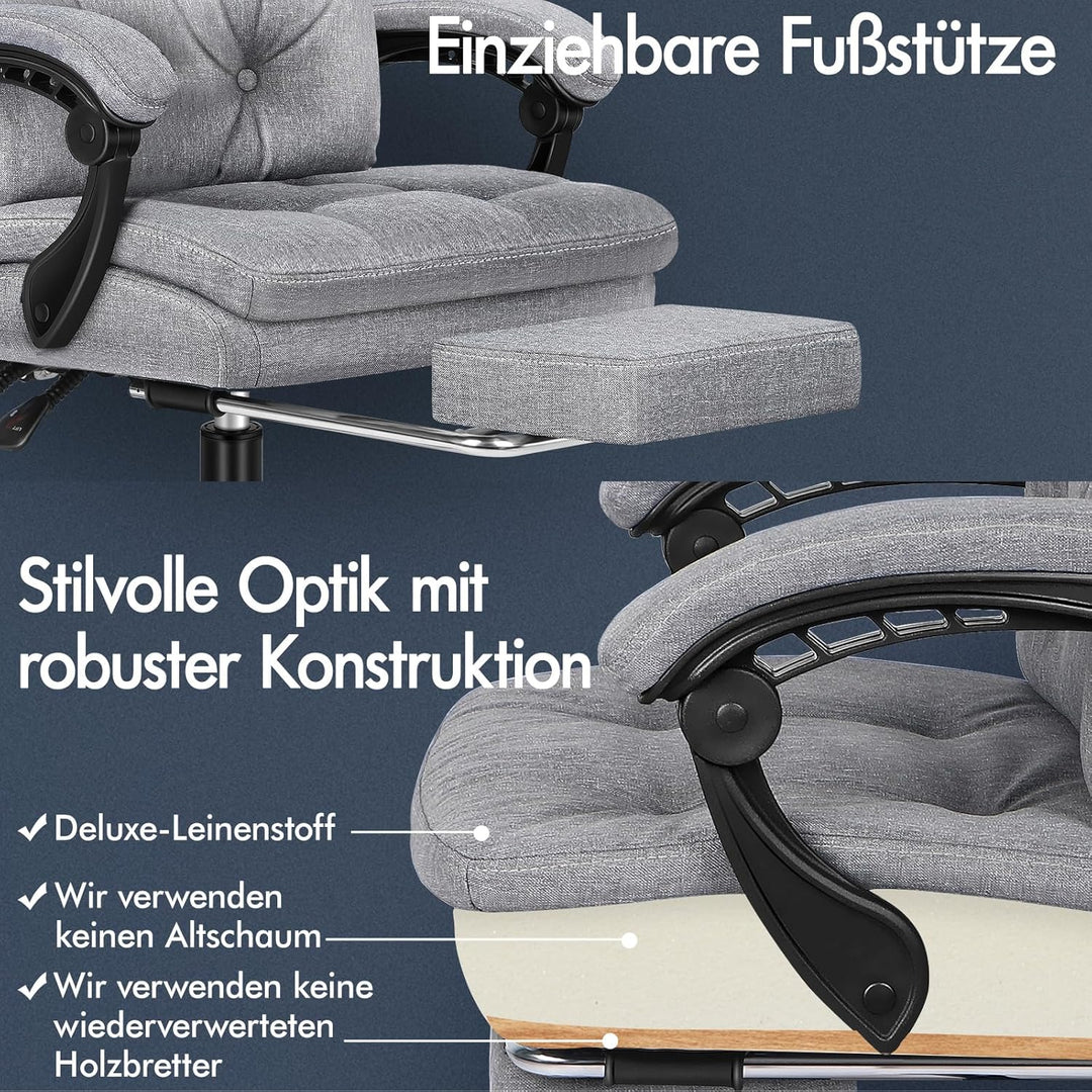 ALFORDSON Bürostuhl, zweischichtiger Schreibtischstuhl mit 150° Neigung und 360° Drehung, Drehstuhl