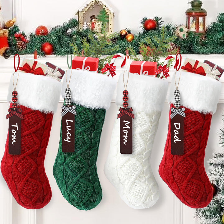 SEBOVIM Weihnachtsstrumpf 4er Set 46cm Grossen Nikolausstiefel Gestrickt Nikolausstrumpf für Weihnac